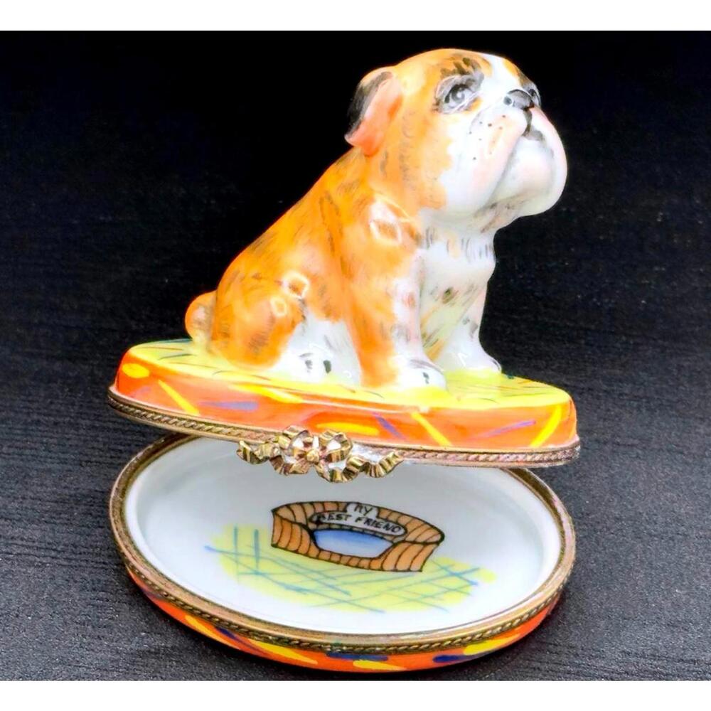 Rare & Authentic Large Sinclair Limoges Bulldog Trinket Box Hand Painted France - Picture 3 of 9